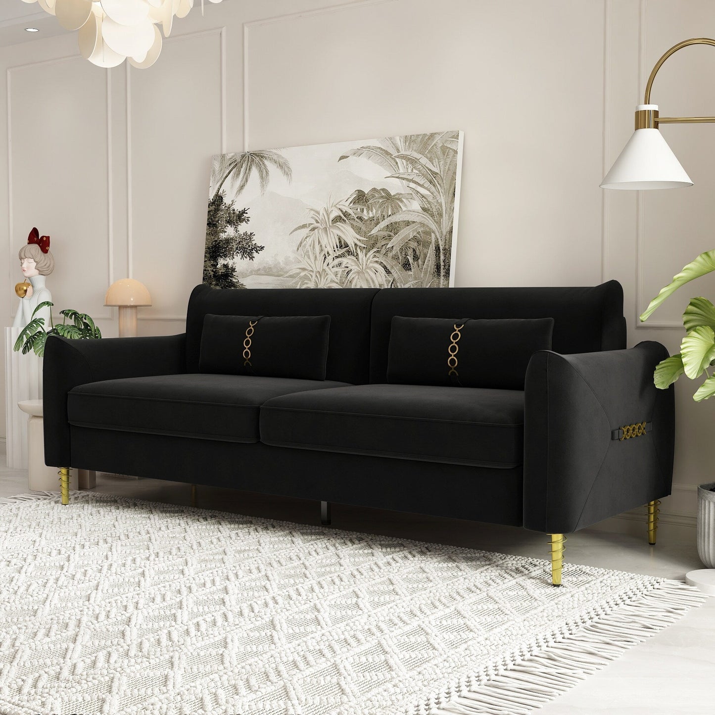 Velvet Loveseat Sofa with Gold Legs