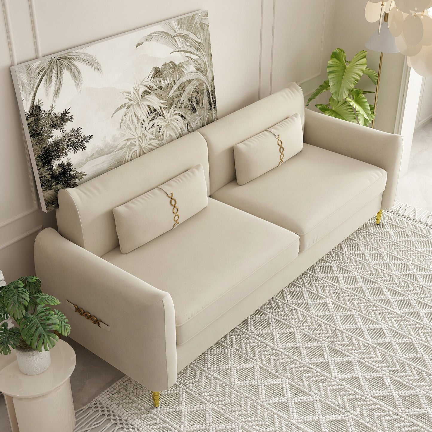 Velvet Loveseat Sofa with Gold Legs