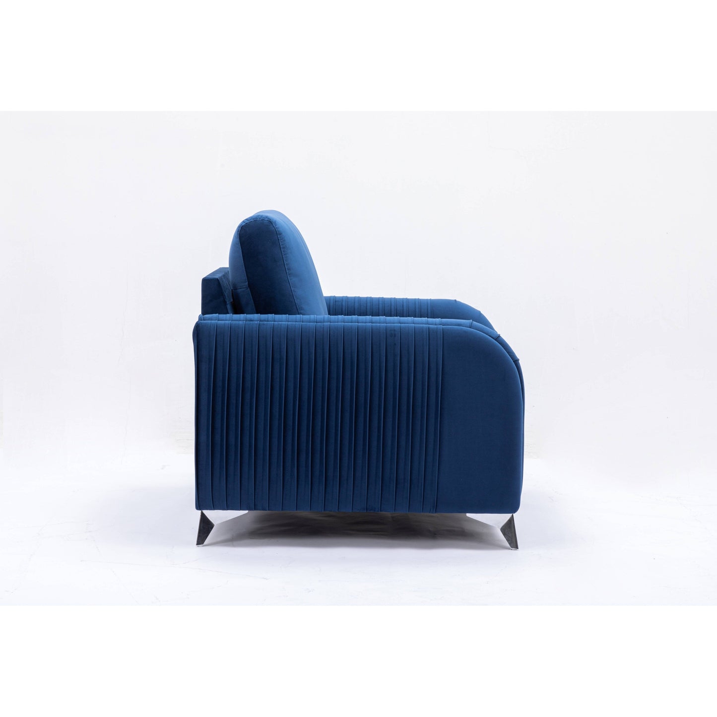Velvet Loveseat Sofa with Vertical Pleating and Chrome Legs