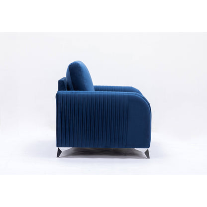 Velvet Loveseat Sofa with Vertical Pleating and Chrome Legs