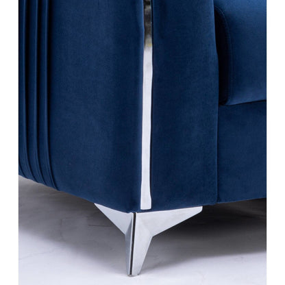 Velvet Loveseat Sofa with Vertical Pleating and Chrome Legs