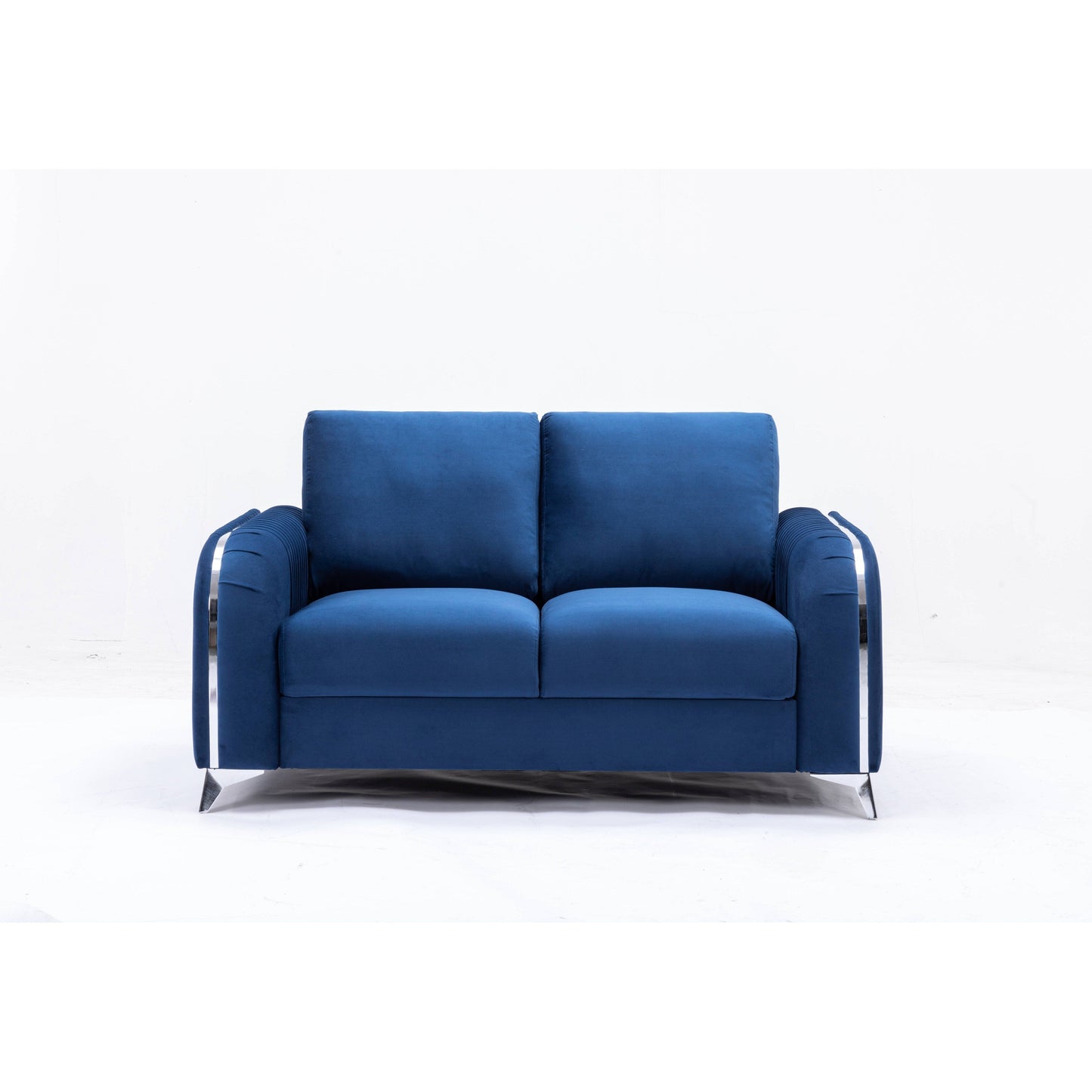 Velvet Loveseat Sofa with Vertical Pleating and Chrome Legs