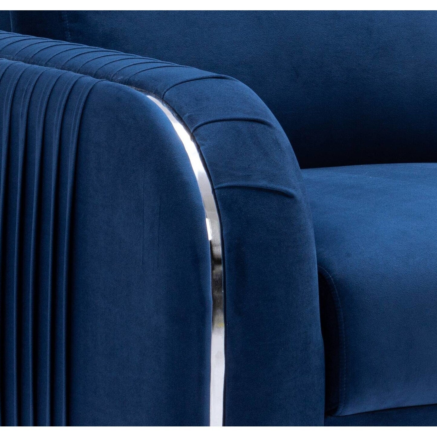 Velvet Loveseat Sofa with Vertical Pleating and Chrome Legs