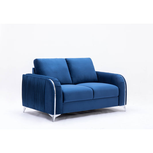 Velvet Loveseat Sofa with Vertical Pleating and Chrome Legs