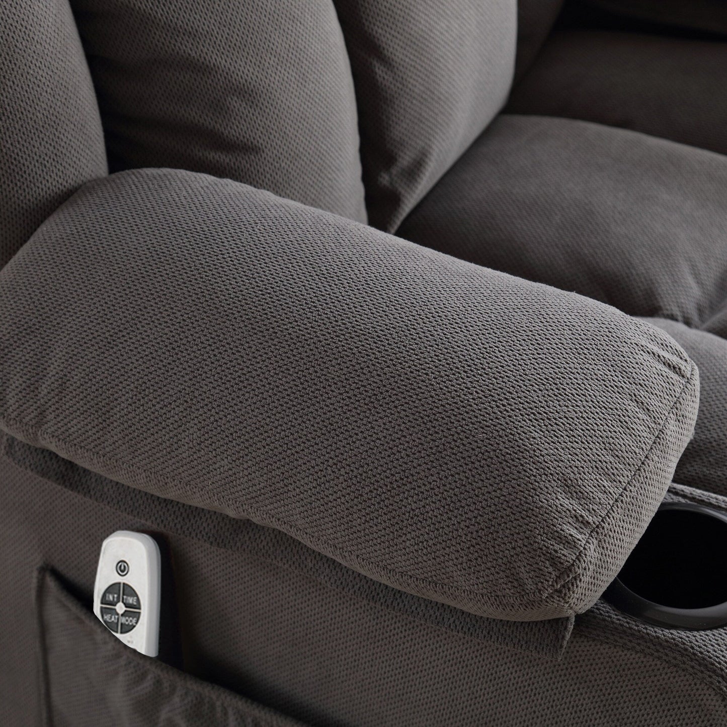 Velvet Massage Heated Sofa with USB and 2 cup Holders, 360° Swivel Chair with Side Pockets and Bread Shaped Armrest