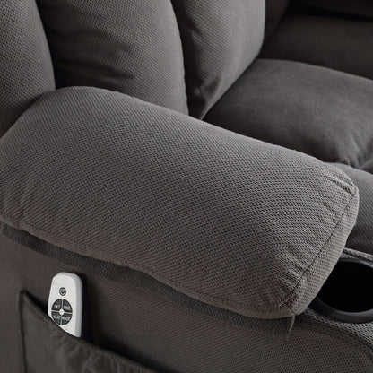 Velvet Massage Heated Sofa with USB and 2 cup Holders, 360° Swivel Chair with Side Pockets and Bread Shaped Armrest