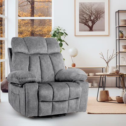 Velvet Massage Recliner Chair with Heat, 360° Swivel Rocker & USB