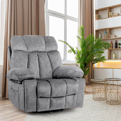 Velvet Massage Recliner Chair with Heat, 360° Swivel Rocker & USB