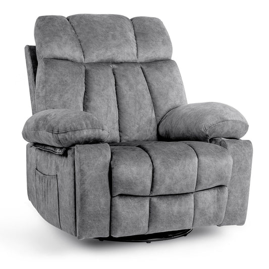 Velvet Massage Recliner Chair with Heat, 360° Swivel Rocker & USB
