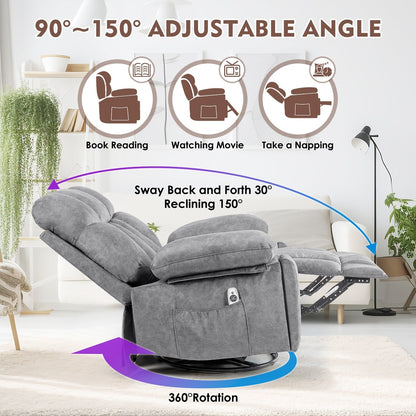 Velvet Massage Recliner Chair with Heat, 360° Swivel Rocker & USB