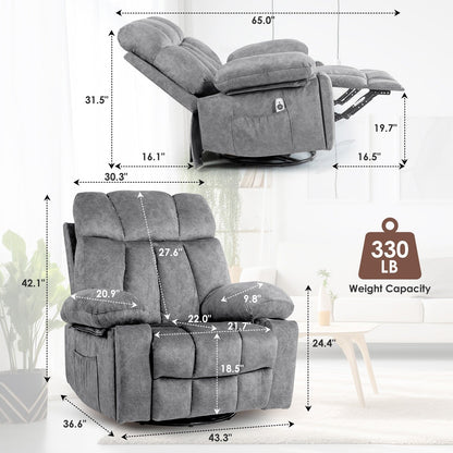 Velvet Massage Recliner Chair with Heat, 360° Swivel Rocker & USB