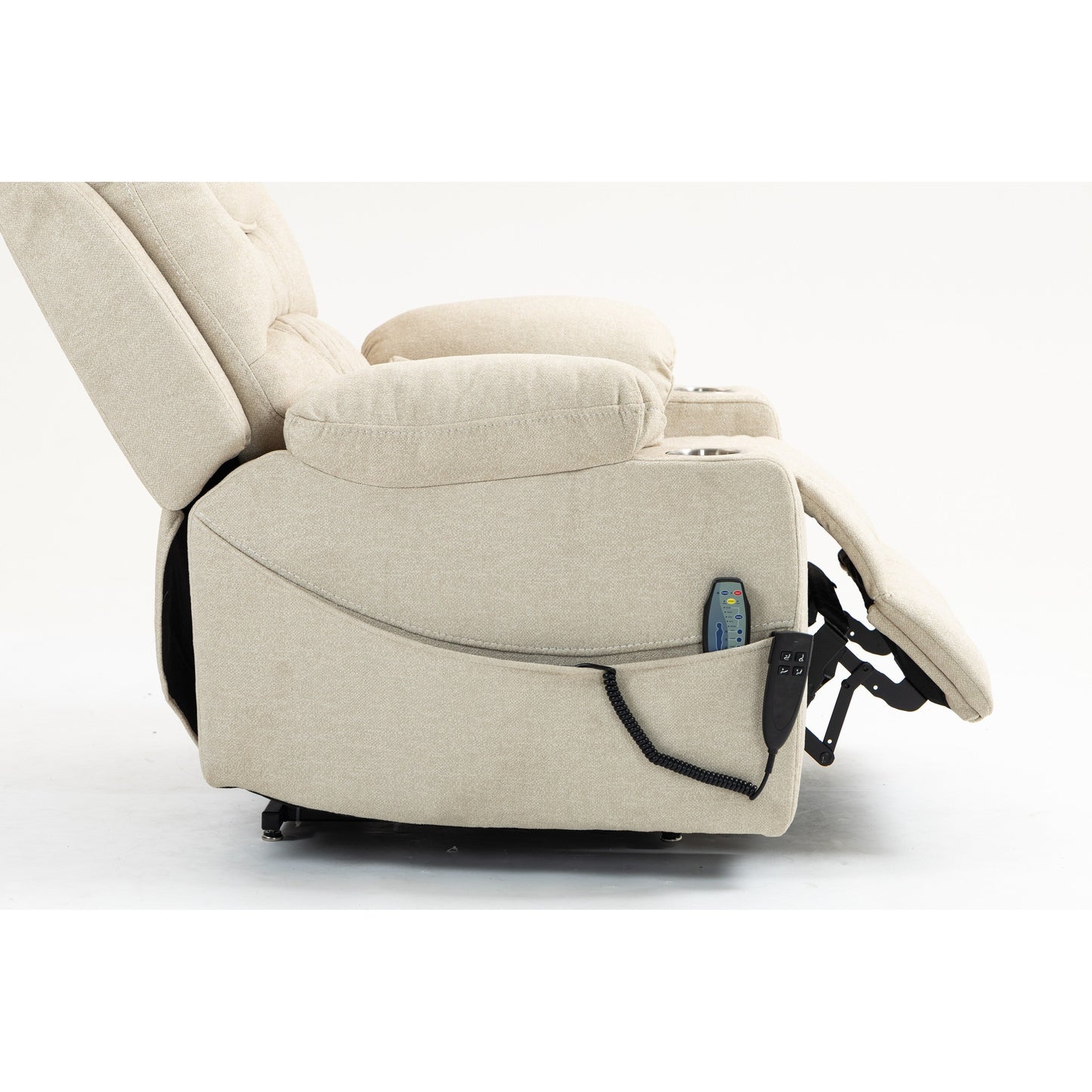 Velvet Oversized Power Lift Recliner Chair with Dual OKIN Motors, 180° Flat Lay, Cup Holders, and 400 lbs Capacity
