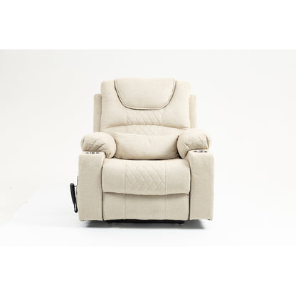Velvet Oversized Power Lift Recliner Chair with Dual OKIN Motors, 180° Flat Lay, Cup Holders, and 400 lbs Capacity