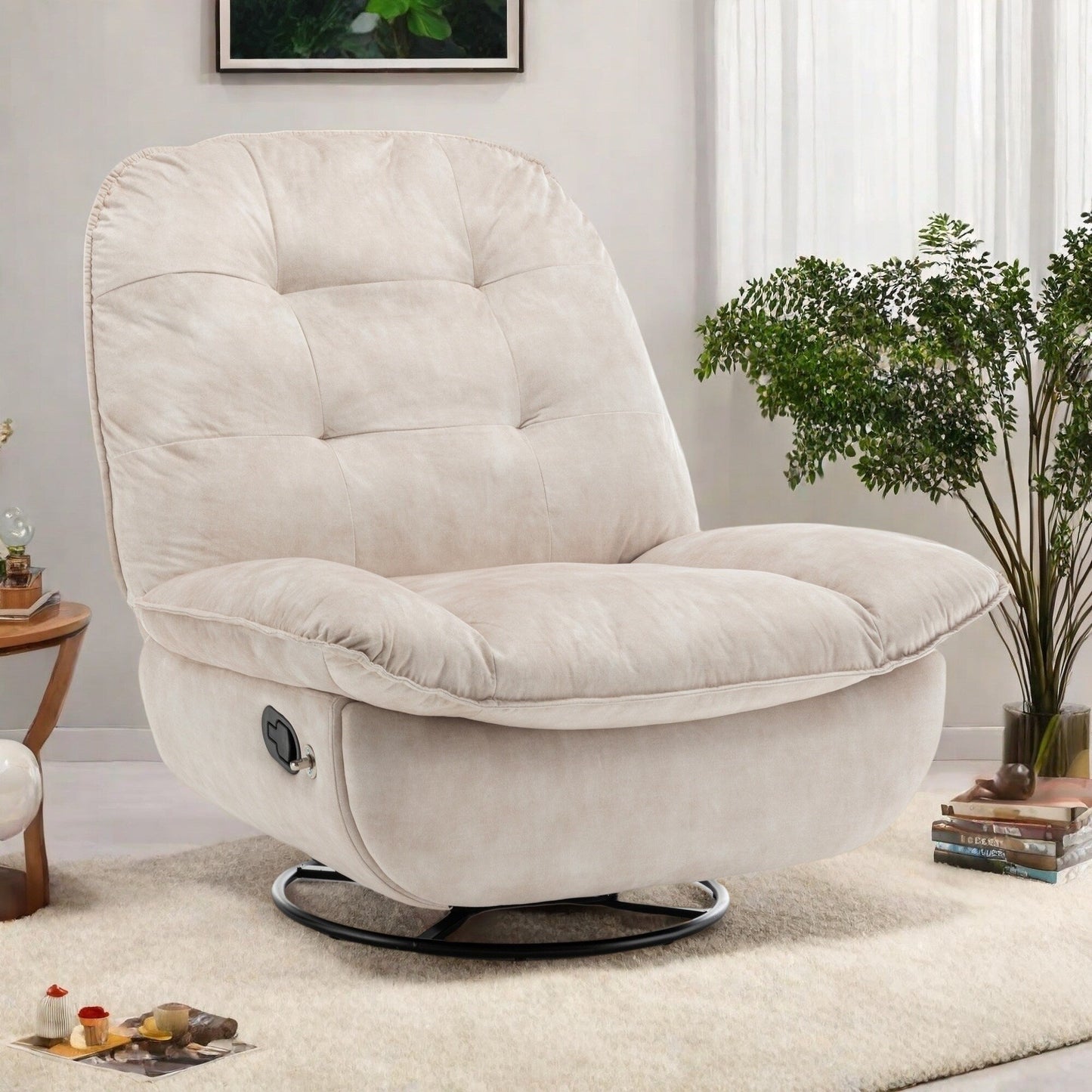 Velvet Oversized Recliner Chair with Rocking, Swivel, Removable Phone Holder, and Soft Cotton Padding