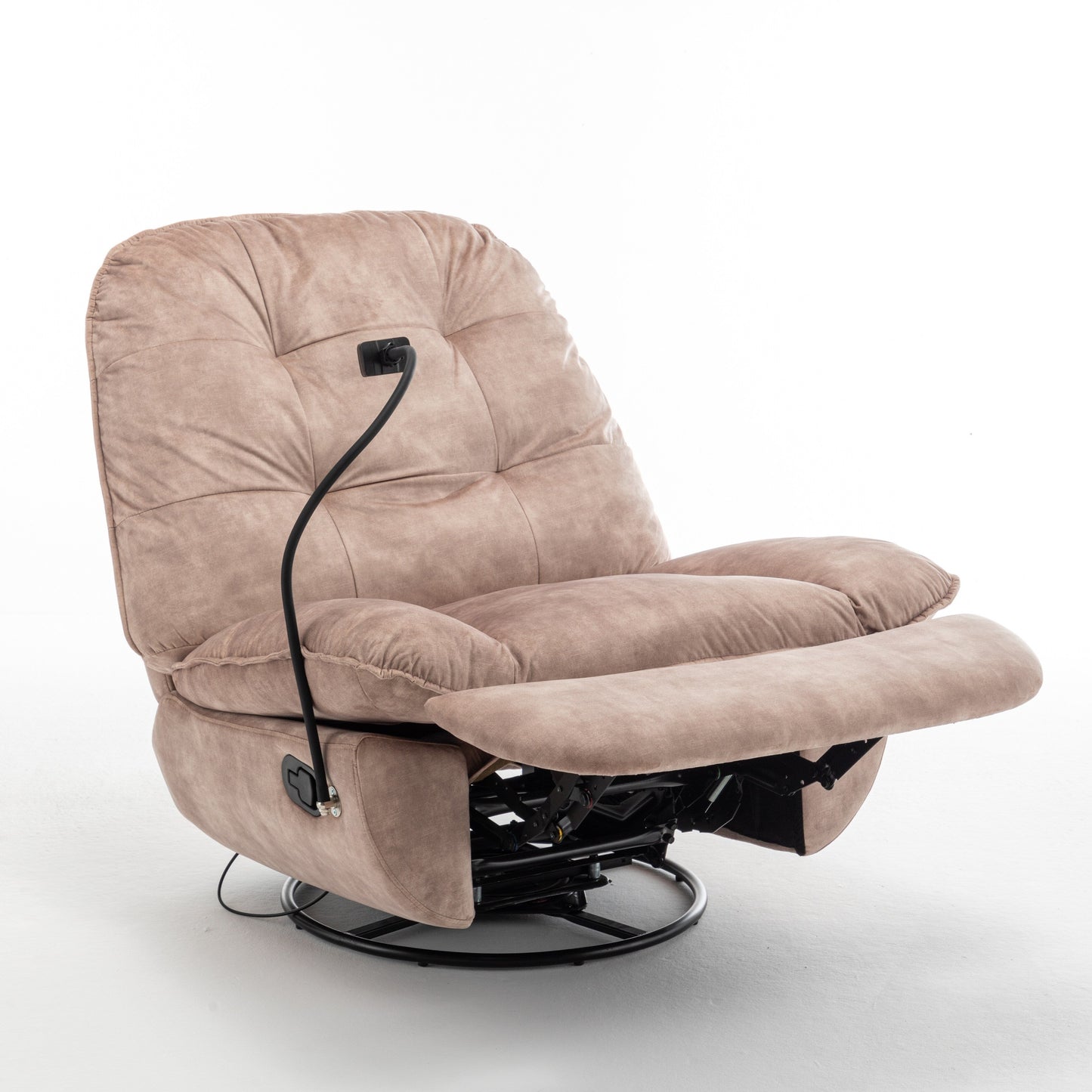 Velvet Oversized Recliner Chair with Rocking, Swivel, Removable Phone Holder, and Soft Cotton Padding