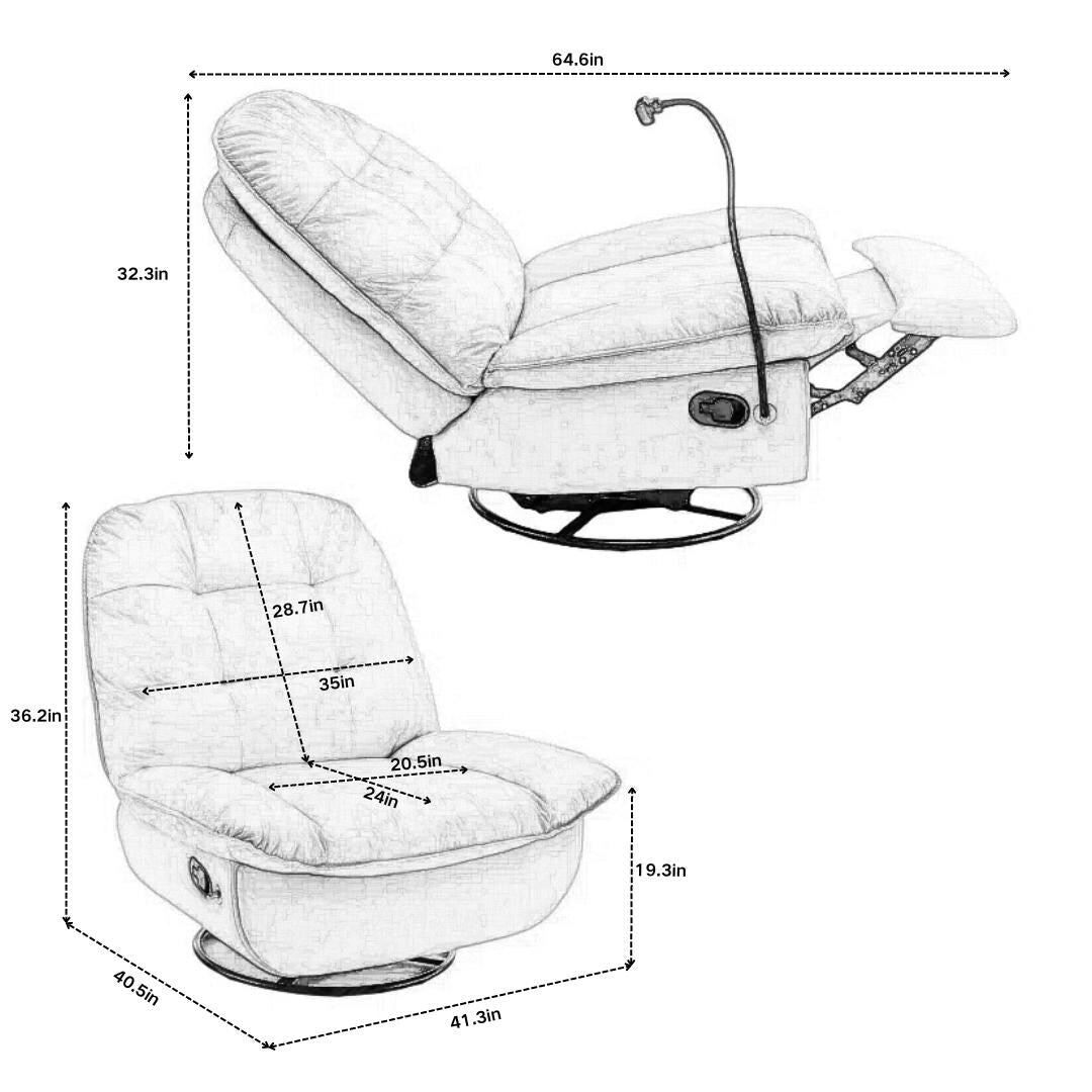 Velvet Oversized Recliner Chair with Rocking, Swivel, Removable Phone Holder, and Soft Cotton Padding