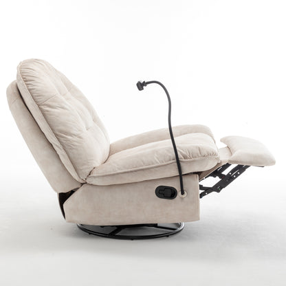 Velvet Oversized Recliner Chair with Rocking, Swivel, Removable Phone Holder, and Soft Cotton Padding