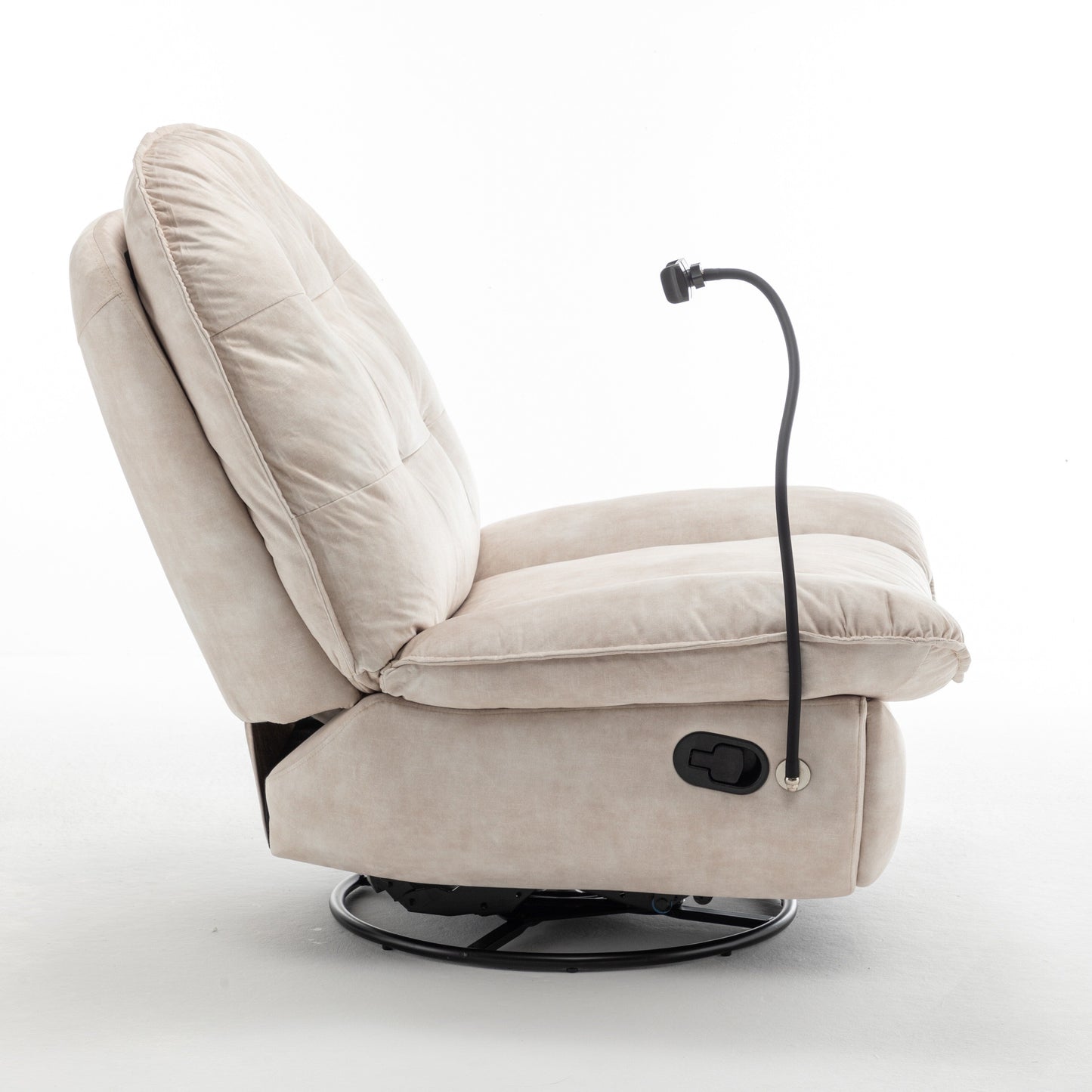 Velvet Oversized Recliner Chair with Rocking, Swivel, Removable Phone Holder, and Soft Cotton Padding