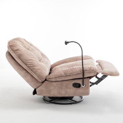 Velvet Oversized Recliner Chair with Rocking, Swivel, Removable Phone Holder, and Soft Cotton Padding