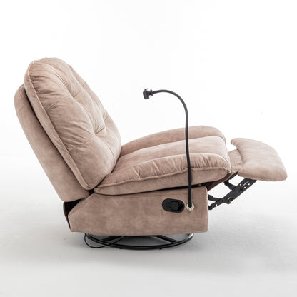 Velvet Oversized Recliner Chair with Swivel, Rocker & Phone Holder