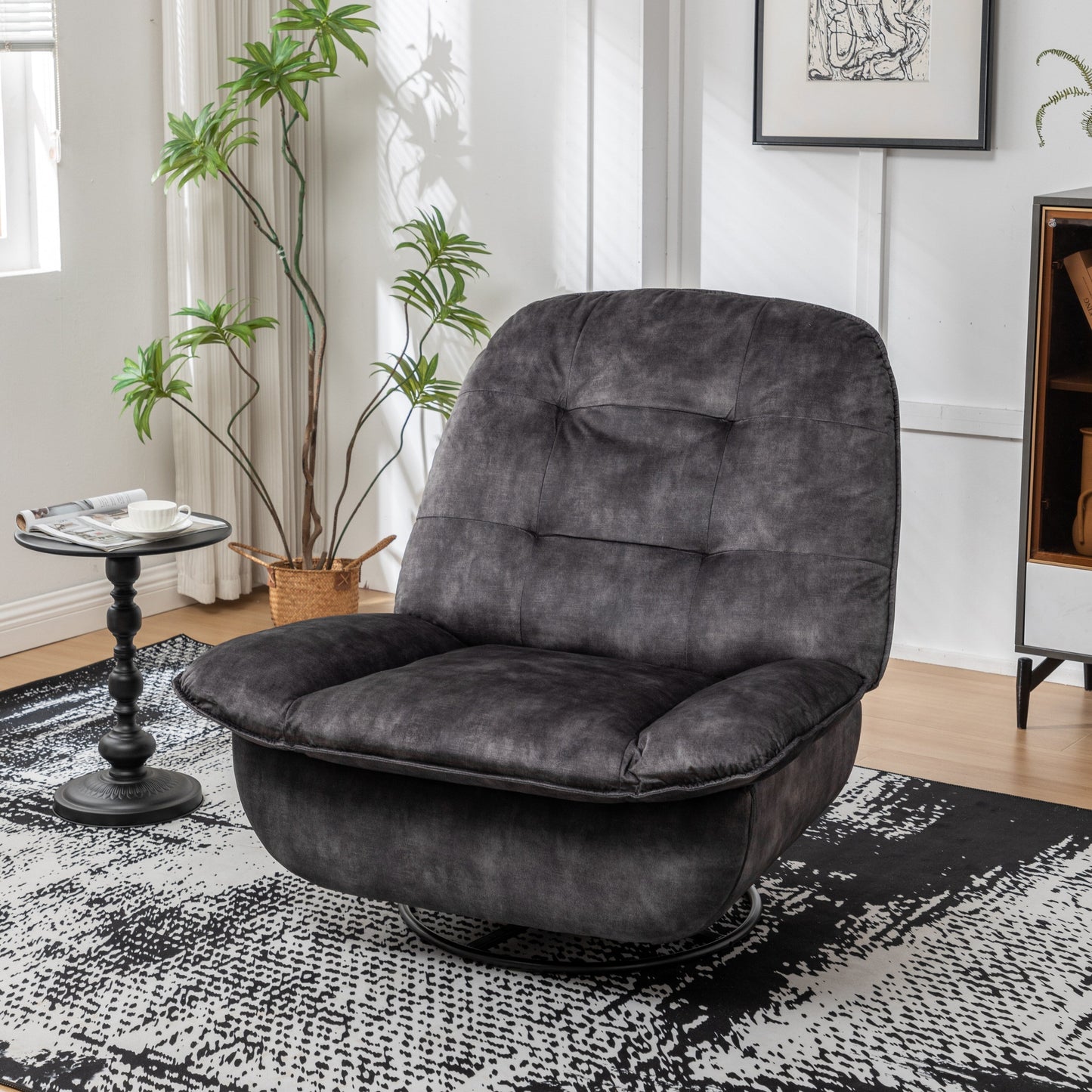 Velvet Oversized Recliner Chair with Swivel, Rocker & Phone Holder