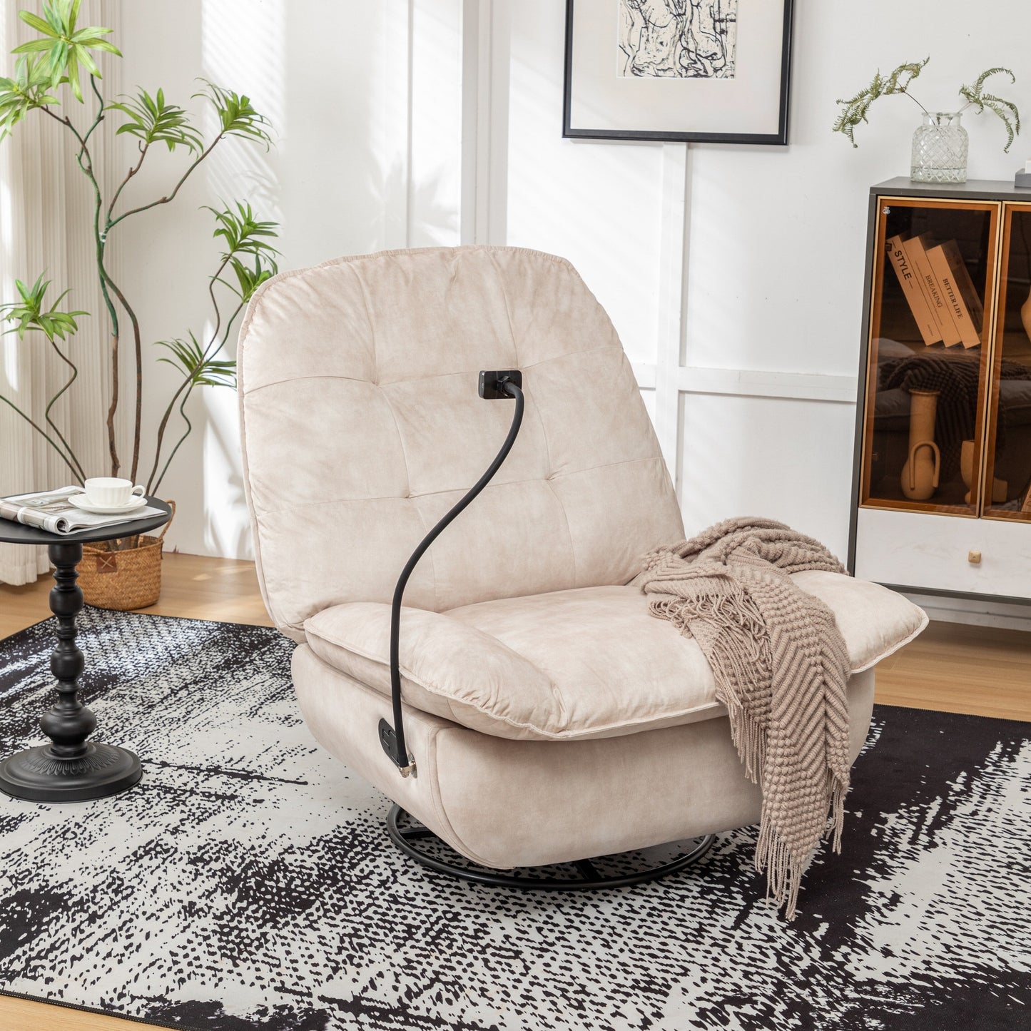Velvet Oversized Recliner Chair with Swivel, Rocker & Phone Holder
