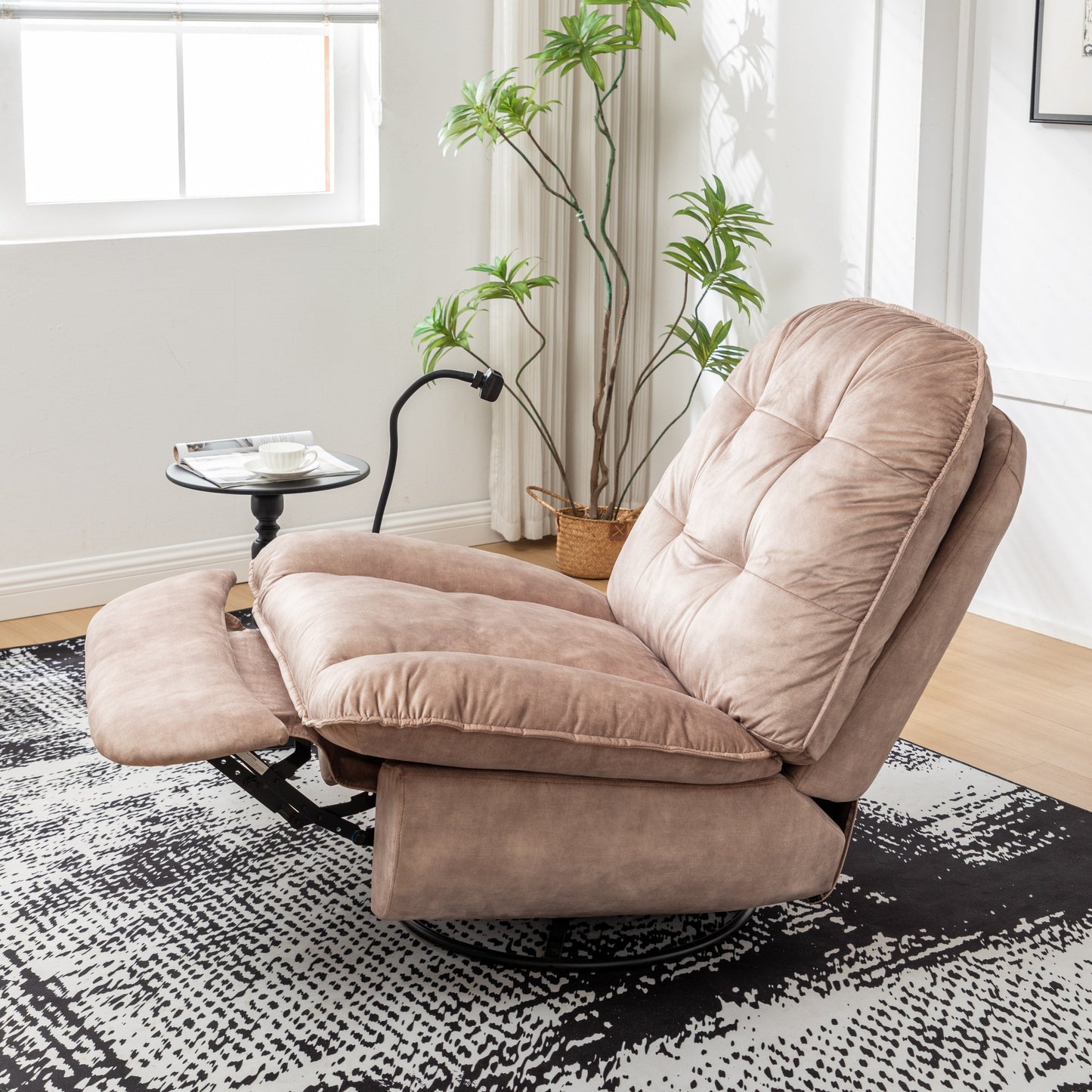 Velvet Oversized Recliner Chair with Swivel, Rocker & Phone Holder