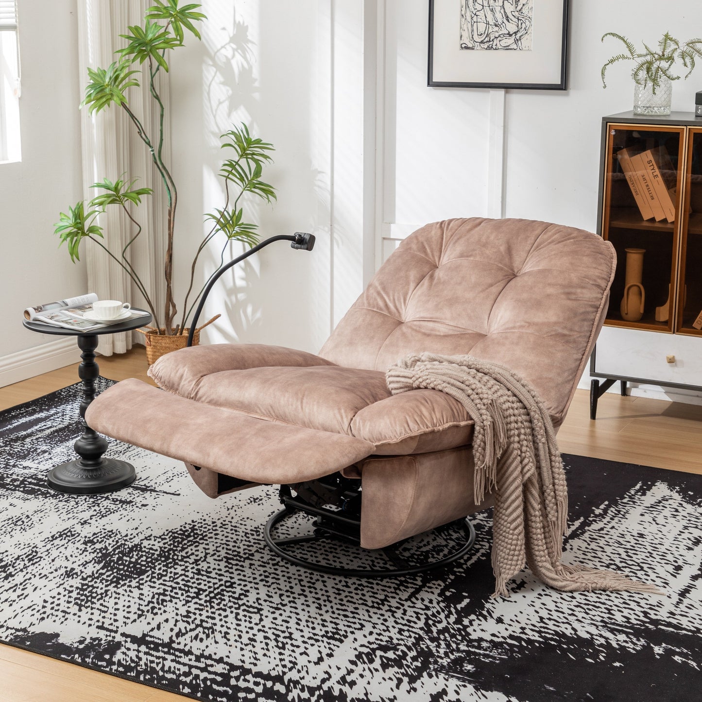 Velvet Oversized Recliner Chair with Swivel, Rocker & Phone Holder