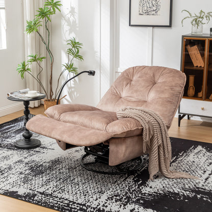 Velvet Oversized Recliner Chair with Swivel, Rocker & Phone Holder