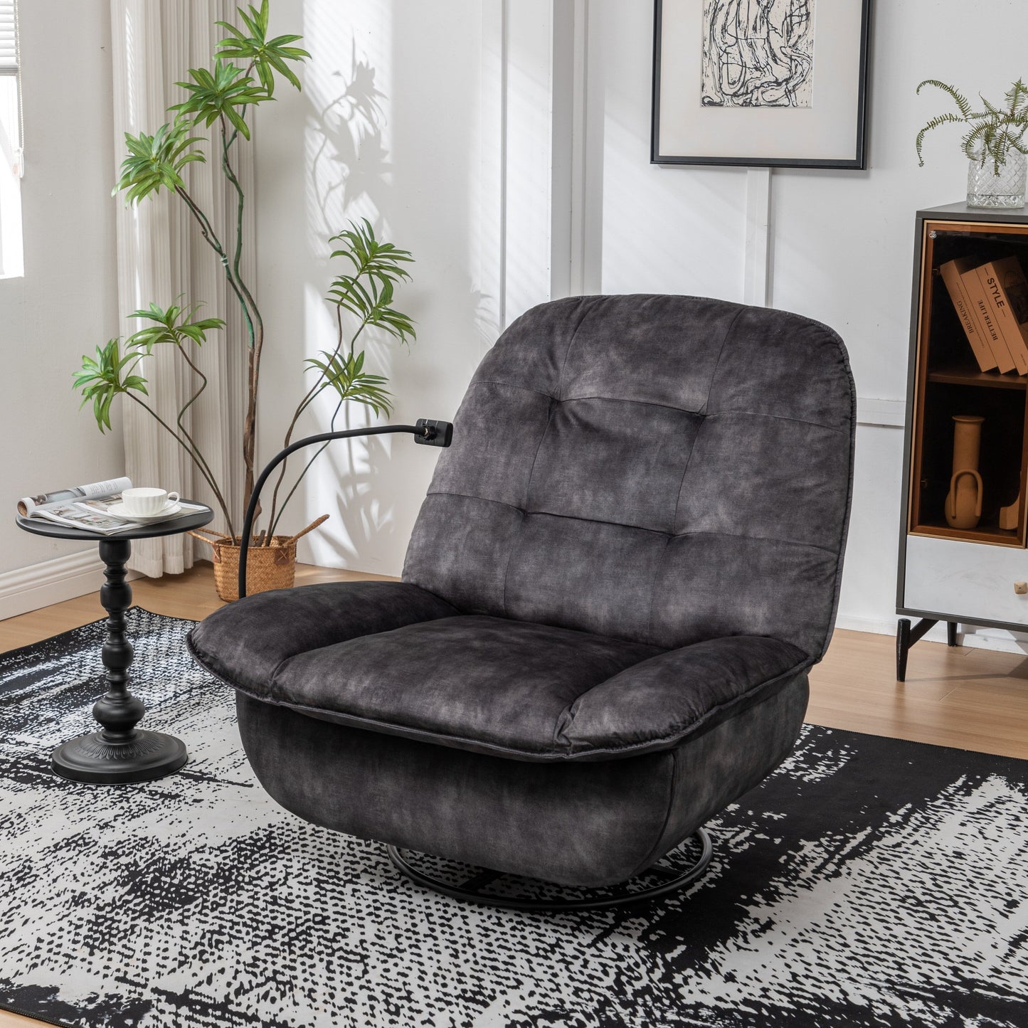Velvet Oversized Recliner Chair with Swivel, Rocker & Phone Holder