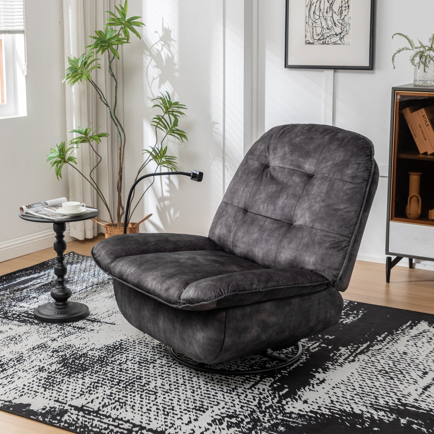 Velvet Oversized Recliner Chair with Swivel, Rocker & Phone Holder