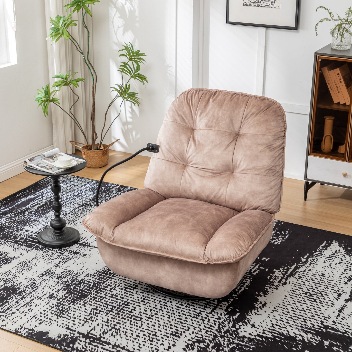 Velvet Oversized Recliner Chair with Swivel, Rocker & Phone Holder