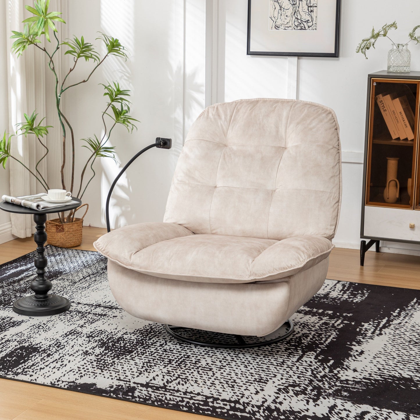 Velvet Oversized Recliner Chair with Swivel, Rocker & Phone Holder