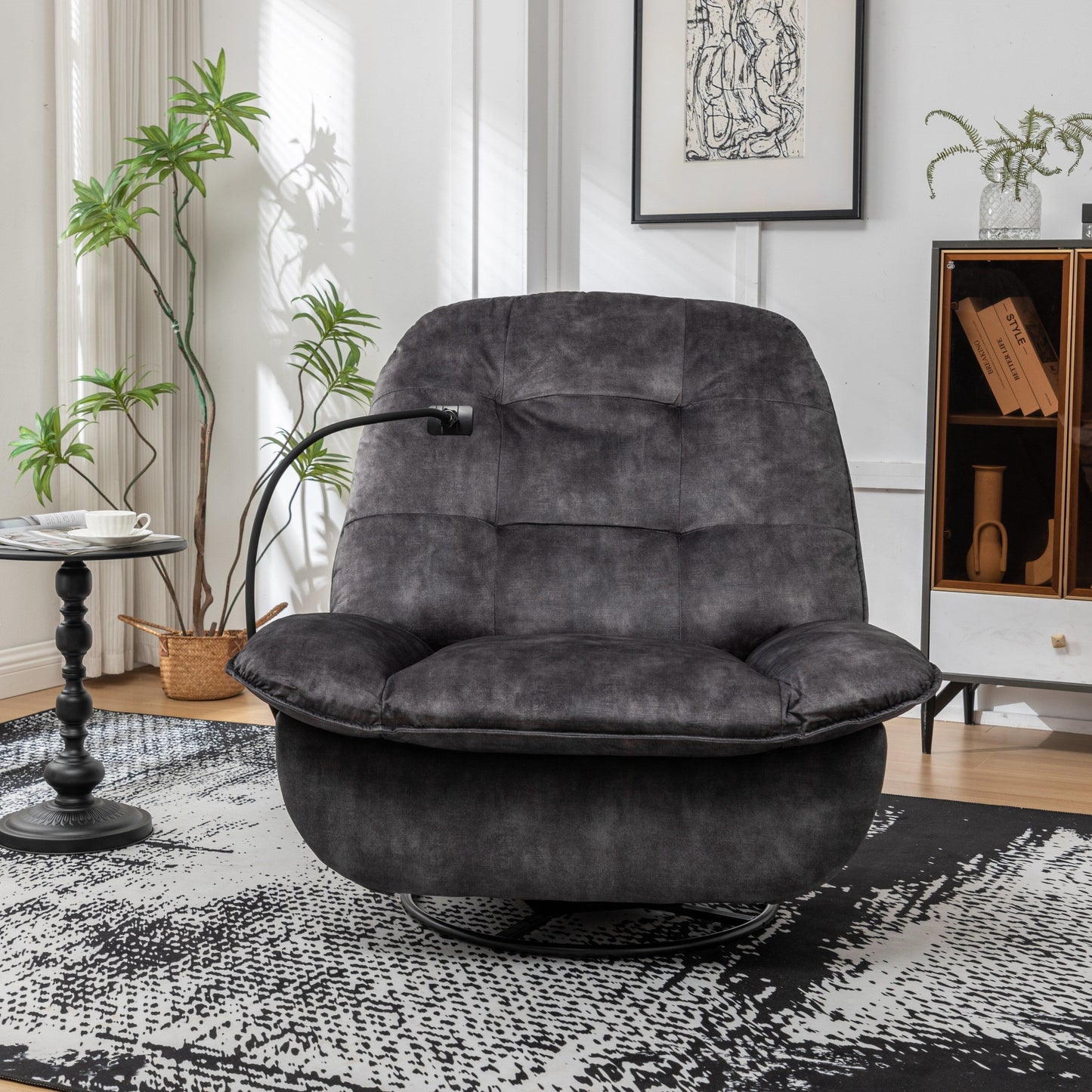 Velvet Oversized Recliner Chair with Swivel, Rocker & Phone Holder