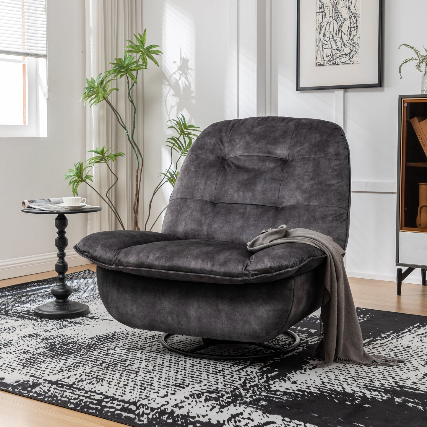 Velvet Oversized Recliner Chair with Swivel, Rocker & Phone Holder