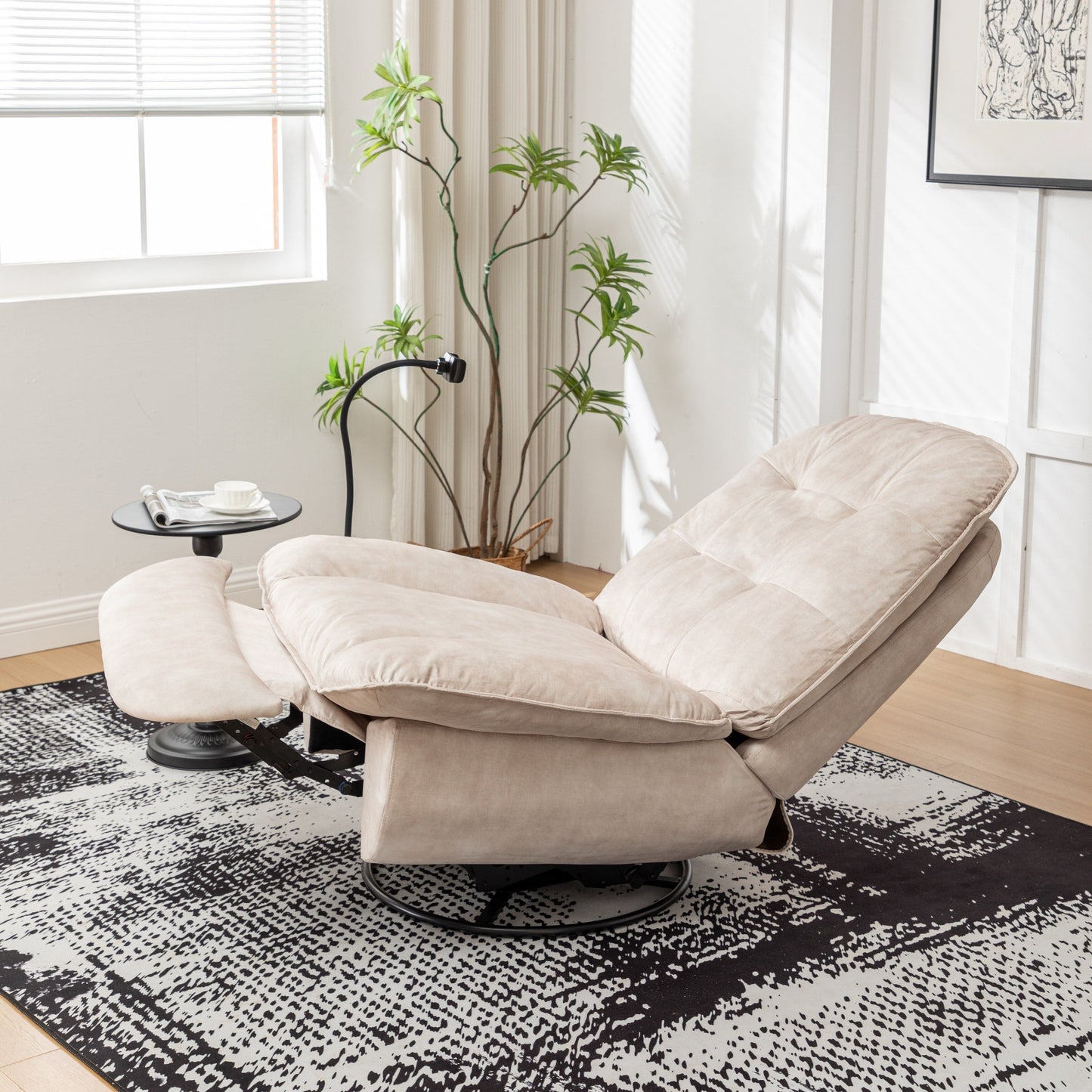 Velvet Oversized Recliner Chair with Swivel, Rocker & Phone Holder