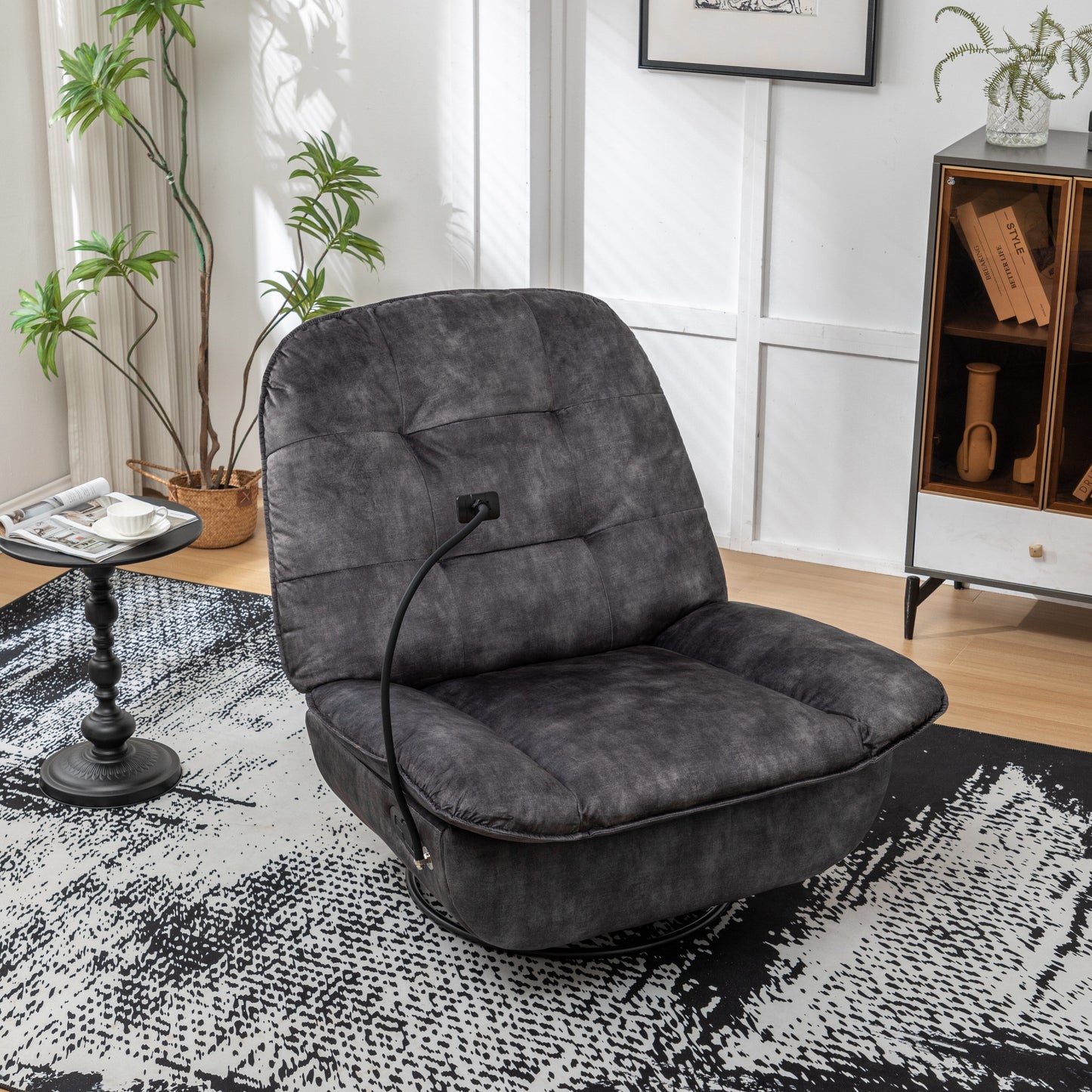 Velvet Oversized Recliner Chair with Swivel, Rocker & Phone Holder