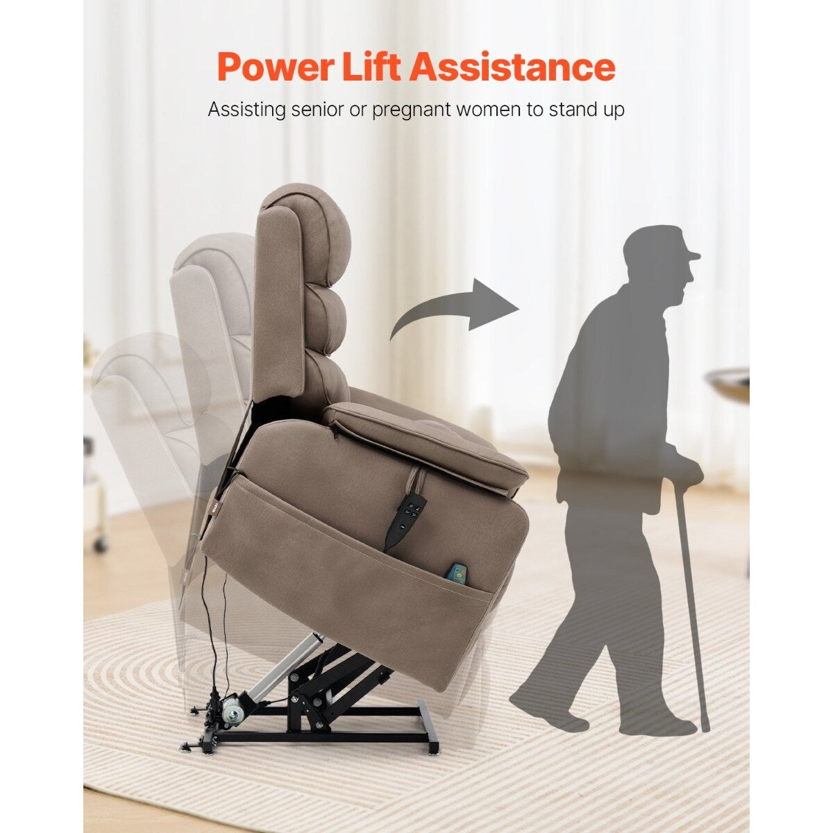 Velvet Power Lift Recliner, Dual-Motor, Heat, Massage & Wireless Charger