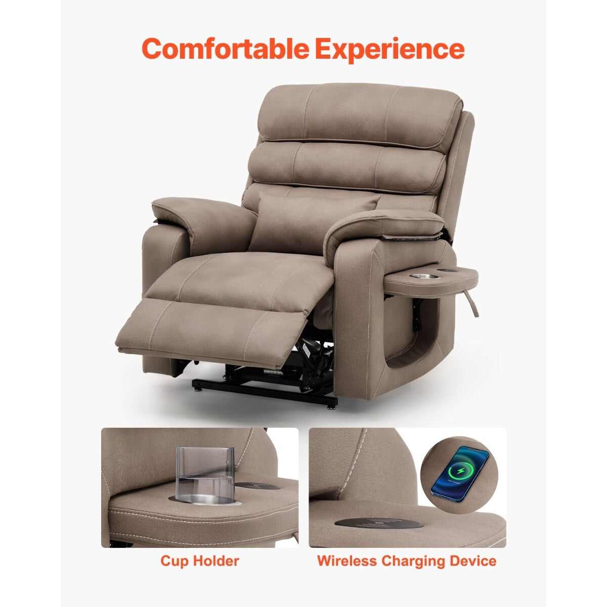Velvet Power Lift Recliner, Dual-Motor, Heat, Massage & Wireless Charger