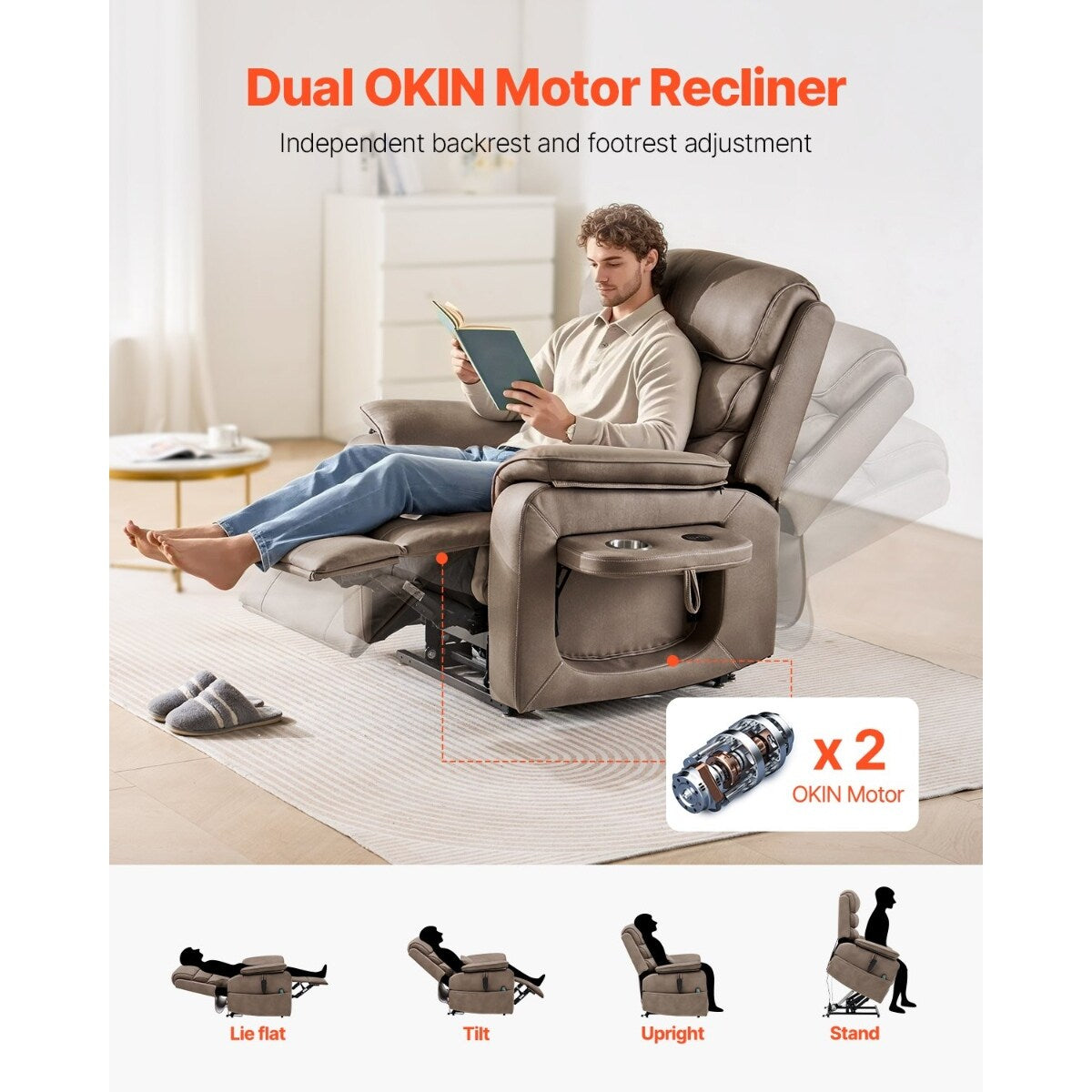 Velvet Power Lift Recliner, Dual-Motor, Heat, Massage & Wireless Charger
