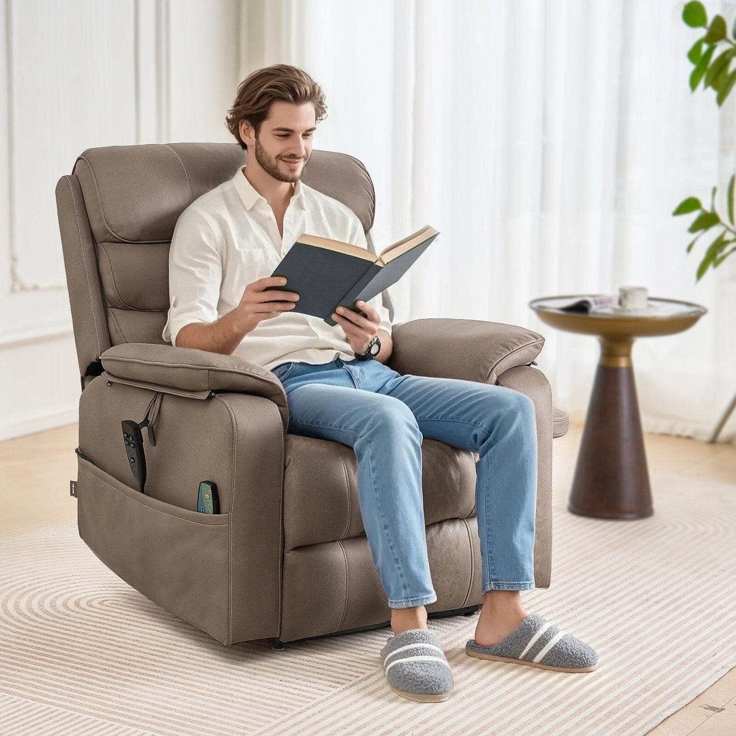 Velvet Power Lift Recliner, Dual-Motor, Heat, Massage & Wireless Charger