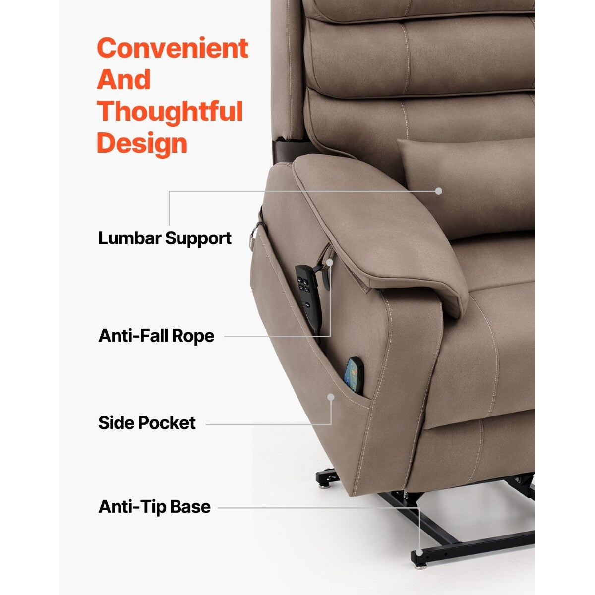 Velvet Power Lift Recliner, Dual-Motor, Heat, Massage & Wireless Charger