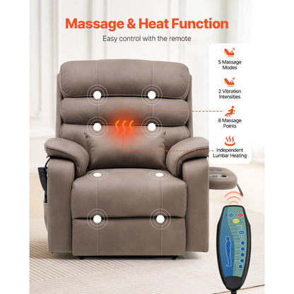 Velvet Power Lift Recliner, Dual-Motor, Heat, Massage & Wireless Charger