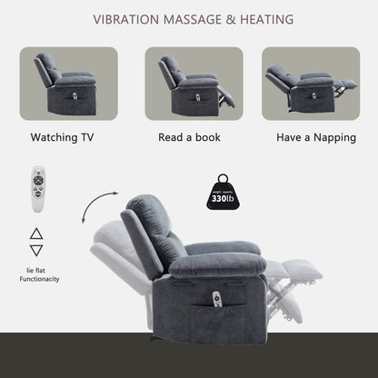 Velvet Power Recliner Chair with Massage and Heating System