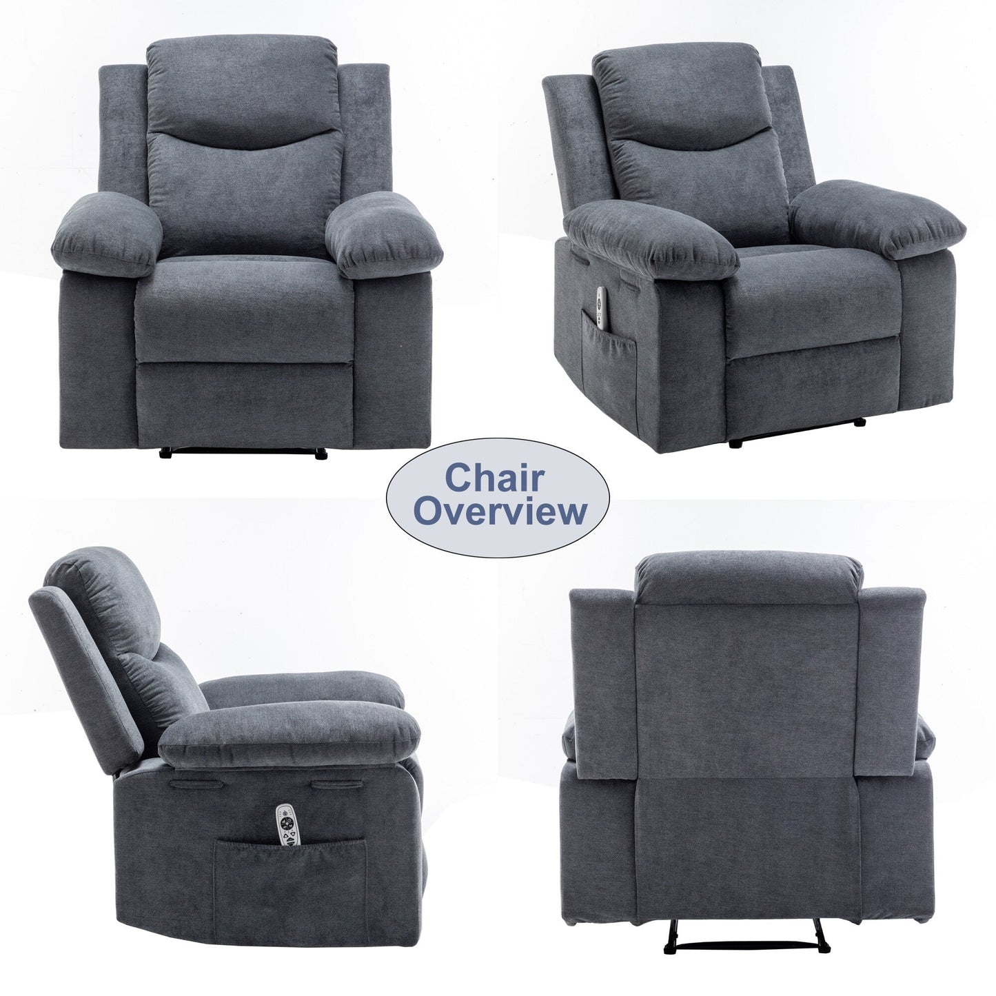 Velvet Power Recliner Chair with Massage and Heating System