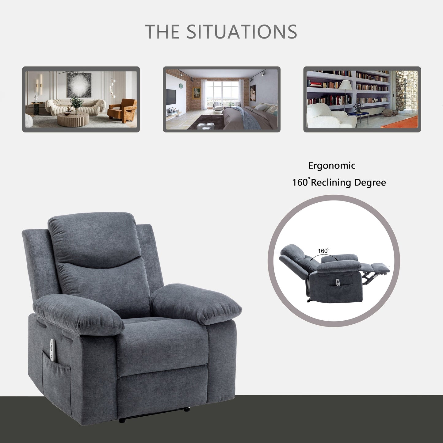 Velvet Power Recliner Chair with Massage and Heating System
