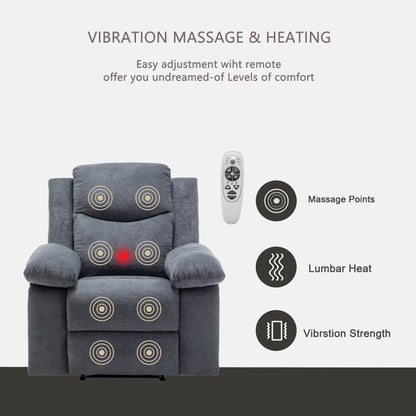 Velvet Power Recliner Chair with Massage and Heating System