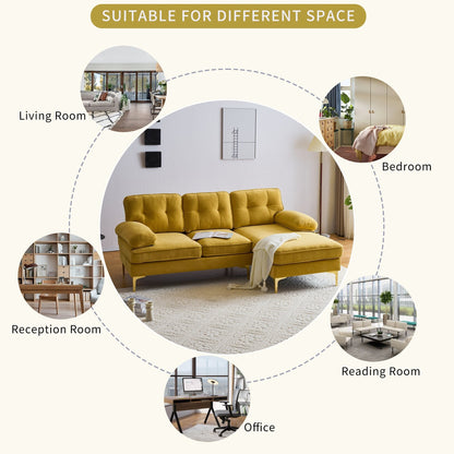 Velvet Sectional Sofas Couches with Pillow Top Arms and Upholstered Backrest, Modern L-Shaped Couches with Metal Legs