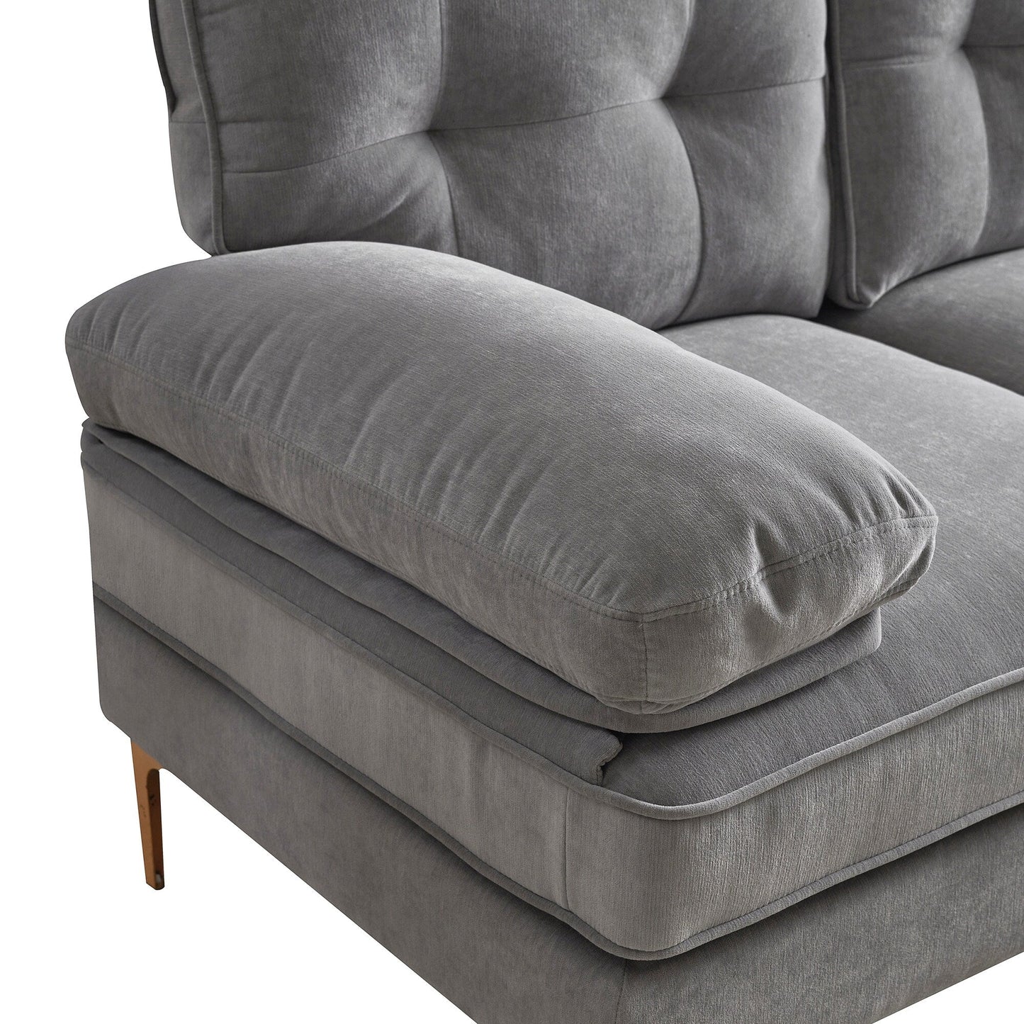 Velvet Sectional Sofas Couches with Pillow Top Arms and Upholstered Backrest, Modern L-Shaped Couches with Metal Legs