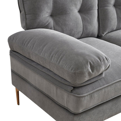 Velvet Sectional Sofas Couches with Pillow Top Arms and Upholstered Backrest, Modern L-Shaped Couches with Metal Legs